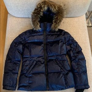 S13 coat with fur trim. Navy blue color